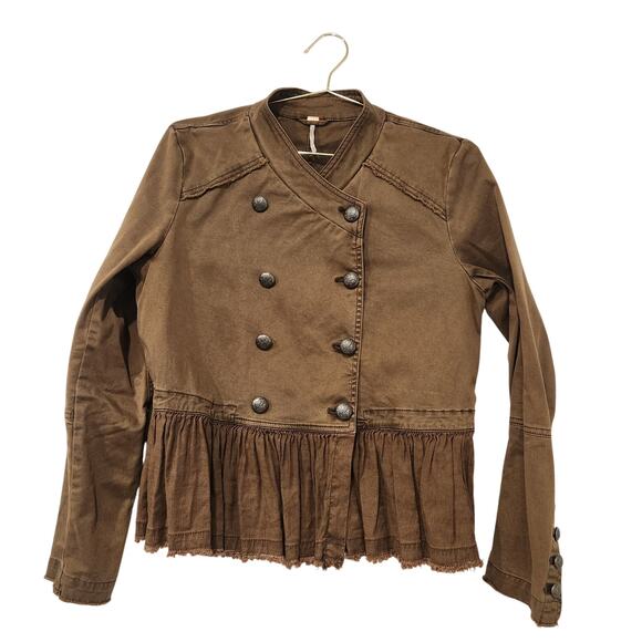 Free People Flared Hem olive green military jacket size medium - Picture 2 of 6